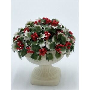 Vintage Inarco Holly Mistletoe Pedestal Planter Plastic Christmas  3" Japan
